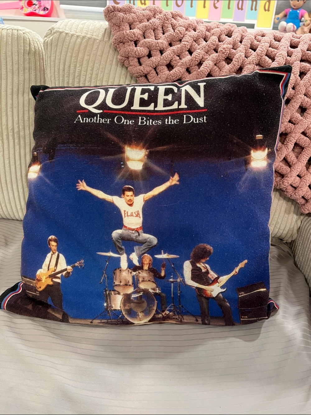 Queen "Another One Bites the Dust" Band Pillow - Blue/Black